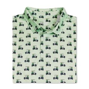 Elliot Collection Men’s Large Encourse Sea Isle Green Golf Cart Novelty Polo Y1